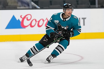 May 7, 2021; San Jose, California, USA;  San Jose Sharks right wing Kevin Labanc (62) during the first period against the Arizona Coyotes at SAP Center at San Jose. Mandatory Credit: Stan Szeto-USA TODAY Sports