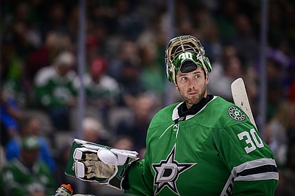 Dec 7, 2019; Dallas, TX, USA; Dallas Stars goaltender Ben Bishop (30) during the game between the Islanders and the Stars at the American Airlines Center. Mandatory Credit: Jerome Miron-USA TODAY Sports