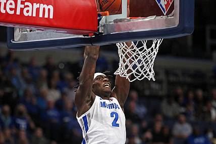 Dec 10, 2021; Memphis, Tennessee, USA; Memphis Tigers center Jalen Duren (2) dunks during the first half against the Murray State Racers at FedExForum. Mandatory Credit: Petre Thomas-USA TODAY Sports