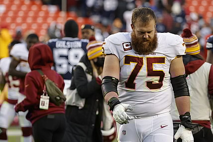 Dec 12, 2021; Landover, Maryland, USA; Washington Football Team guard Brandon Scherff (75) walks off the field after the game against the Dallas Cowboys at FedExField. Mandatory Credit: Geoff Burke-USA TODAY Sports