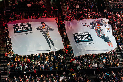 Sep 29, 2019; Philadelphia, PA, USA; Fans raise a tifo during the Overwatch League Grand Finals e-sports event at Wells Fargo Center. Mandatory Credit: Bill Streicher-USA TODAY Sports