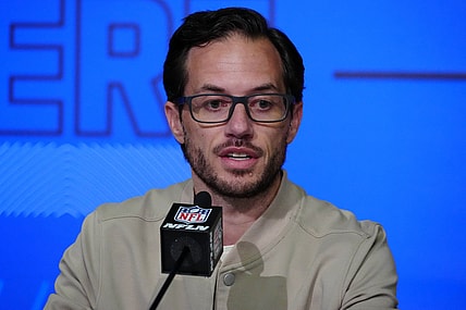 Mar 2, 2022; Indianapolis, IN, USA; Miami Dolphins coach Mike McDaniel during the NFL Combine at the Indiana Convention Center. Mandatory Credit: Kirby Lee-USA TODAY Sports