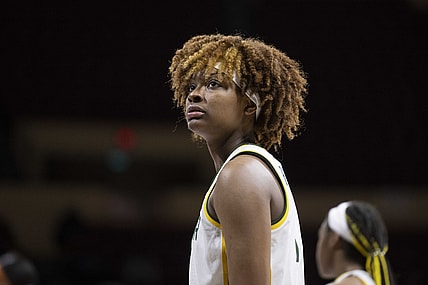 Mar 13, 2022; Kansas City, MO, USA; Baylor Lady Bears forward NaLyssa Smith (1) looks on during the second half against the Texas Longhorns at Municipal Auditorium. Mandatory Credit: Amy Kontras-USA TODAY Sports