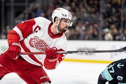 Mar 19, 2022; Seattle, Washington, USA; Detroit Red Wings forward Dylan Larkin (71) is pictured during a game against the Seattle Kraken at Climate Pledge Arena. Mandatory Credit: Stephen Brashear-USA TODAY Sports