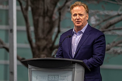 NFL commissioner Roger Goodell speaks during the 2024 NFL Draft Celebration at Campus Martius Park in Detroit on Thursday, April 14, 2022.

Dfp Nfl Draft Party