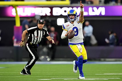 Los Angeles Rams quarterback Matthew Stafford (9) gestures downfield in the second quarter during Super Bowl 56 against the Cincinnati Bengals, Sunday, Feb. 13, 2022, at SoFi Stadium in Inglewood, Calif. The Cincinnati Bengals lost, 23-20.

Nfl Super Bowl 56 Los Angeles Rams Vs Cincinnati Bengals Feb 13 2022 1393