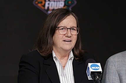 Apr 2, 2022; New Orleans, LA, USA;  Naismith Memorial Basketball Hall of Fame inductee and Indiana Fever head coach Marianne Stanley speaks during a press conference at Caesars Superdome. Mandatory Credit: Stephen Lew-USA TODAY Sports