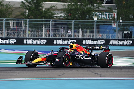 May 8, 2022; Miami Gardens, Florida, USA; Red Bull driver Max Verstappen of the Netherlands races in turn five during the Miami Grand Prix at Miami International Autodrome. Mandatory Credit: John David Mercer-USA TODAY Sports