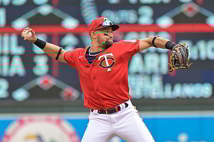 May 15, 2022; Minneapolis, Minnesota, USA; Minnesota Twins shortstop Royce Lewis (23) makes a put out against the Cleveland Guardians during the seventh inning at Target Field. Mandatory Credit: Jeffrey Becker-USA TODAY Sports