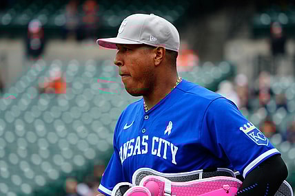 May 8, 2022; Baltimore, Maryland, USA; Kansas City Royals catcher Salvador Perez (13) prior to the game against the Baltimore Orioles at Oriole Park at Camden Yards. Mandatory Credit: Gregory Fisher-USA TODAY Sports
