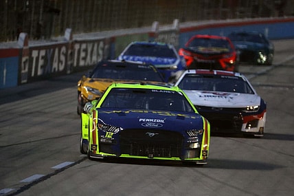 May 22, 2022; Fort Worth, Texas, USA; NASCAR Cup Series driver Ryan Blaney (12) during the All-Star Race at Texas Motor Speedway. Mandatory Credit: Peter Casey-USA TODAY Sports