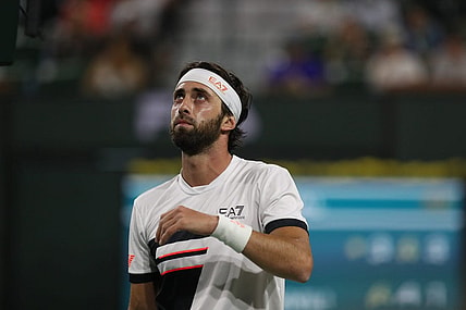 Nikoloz Basilashvili plays in the men's final at the BNP Paribas Open in Indian Wells, Calif., on October 17, 2021.

Cameron Norrie Wins Bnp Paribas Open 2318