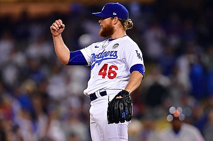 June 2, 2022; Los Angeles, California, USA; Los Angeles Dodgers relief pitcher Craig Kimbrel (46) celebrates the victory against the New York Mets at Dodger Stadium. Mandatory Credit: Gary A. Vasquez-USA TODAY Sports