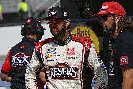 Jun 4, 2022; Madison, Illinois, USA; NASCAR Cup Series driver Martin Truex Jr. (19) looks on during Nascar Cup qualifying at World Wide Technology Raceway at Gateway. Mandatory Credit: Joe Puetz-USA TODAY Sports