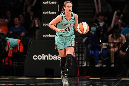 Jun 1, 2022; Brooklyn, New York, USA;  New York Liberty guard Sabrina Ionescu (20) at Barclays Center. Mandatory Credit: Wendell Cruz-USA TODAY Sports