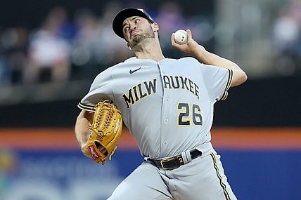 Jun 16, 2022; New York City, New York, USA; Milwaukee Brewers relief pitcher Aaron Ashby (26) pitches against the New York Mets during the first inning at Citi Field. Mandatory Credit: Brad Penner-USA TODAY Sports