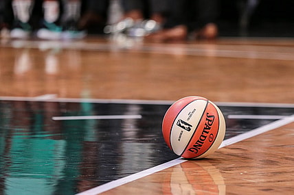 May 9, 2019; New York City, NY, USA; A general view of the game ball during the preseason WNBA game between the New York Liberty and the China National Team at Barclays Center.  Mandatory Credit: Vincent Carchietta-USA TODAY Sports