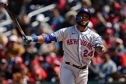 Apr 10, 2022; Washington, District of Columbia, USA; New York Mets second baseman Robinson Cano (24) reacts against the Washington Nationals at Nationals Park. Mandatory Credit: Scott Taetsch-USA TODAY Sports