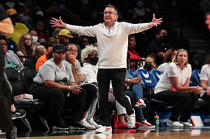 May 17, 2022; Brooklyn, New York, USA;  Connecticut Sun head coach Curt Miller at Barclays Center. Mandatory Credit: Wendell Cruz-USA TODAY Sports
