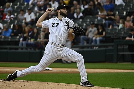 Jul 8, 2022; Chicago, Illinois, USA;  Chicago White Sox starting pitcher Lucas Giolito (27) delivers against the Detroit Tigers during the first inning at Guaranteed Rate Field. Mandatory Credit: Matt Marton-USA TODAY Sports
