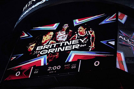 Jul 10, 2022; Chicago, Ill, USA; Brittany Griner is introduced as WNBA All Star at Wintrust Arena. Mandatory Credit: David Banks-USA TODAY Sports