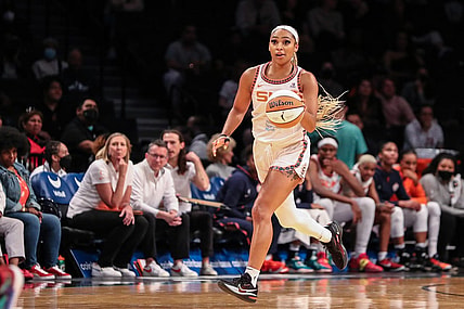 May 17, 2022; Brooklyn, New York, USA;  Connecticut Sun guard DiJonai Carrington (21) at Barclays Center. Mandatory Credit: Wendell Cruz-USA TODAY Sports