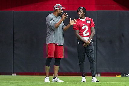 Arizona Cardinals quarterback Marquise Brown (2) speaks with a Cardinal staff member during Arizona Cardinals practice at State Farm Stadium on Friday, July 29, 2022, in Glendale.

Aj3i1031