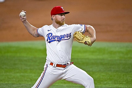 Aug 1, 2022; Arlington, Texas, USA; Texas Rangers starting pitcher Jon Gray (22) pitches against the Baltimore Orioles during the second inning at Globe Life Field. Mandatory Credit: Jerome Miron-USA TODAY Sports