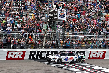 Aug 14, 2022; Richmond, Virginia, USA; NASCAR Cup Series driver Kevin Harvick (4) wins the Federated Auto Part 400 at Richmond International Raceway. Mandatory Credit: Peter Casey-USA TODAY Sports