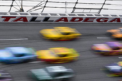 Oct 13, 2019; Talladega, AL, USA; View of the safety wall as drivers race around turn four during the 1000Bulbs.com 500 at Talladega Superspeedway. Mandatory Credit: Shanna Lockwood-USA TODAY Sports