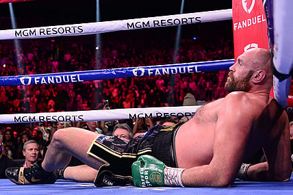 Tyson Fury (black/gold trunks) pictured in 2021 during a WBC/Lineal heavyweight championship boxing match at T-Mobile Arena with Deontay Wilder. Mandatory Credit: Joe Camporeale-USA TODAY Sports