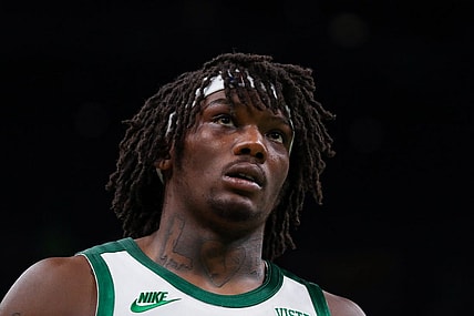 Nov 1, 2021; Boston, Massachusetts, USA; Boston Celtics center Robert Williams III (44) reacts during the second half against the Chicago Bulls at TD Garden. Mandatory Credit: Paul Rutherford-USA TODAY Sports