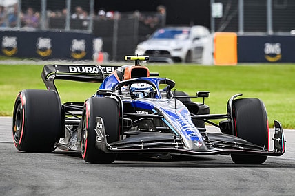 Jun 17, 2022; Montreal, Quebec, CAN; Williams driver Nicholas Latifi of Canada races in the Senna turns during the second free practice session at Circuit Gilles Villeneuve. Mandatory Credit: David Kirouac-USA TODAY Sports