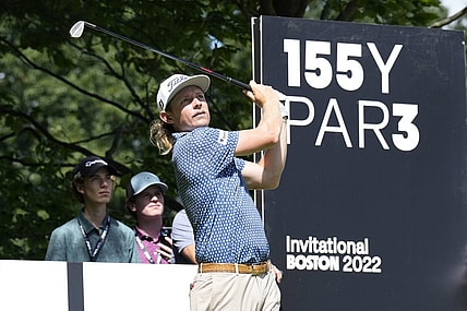 Sep 1, 2022; Boston, Massachusetts, USA; Cameron Smith hits tee shot on hole 13 during the Pro-Am round of the LIV Golf tournament at The International. Mandatory Credit: Richard Cashin-USA TODAY Sports