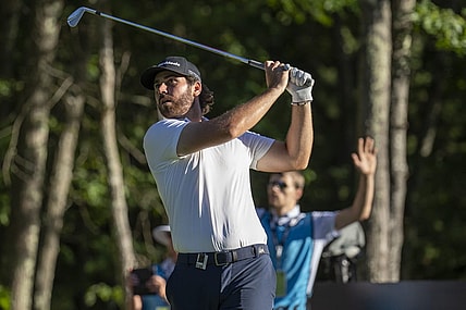 Sep 2, 2022; Boston, Massachusetts, USA; joint leader after the first round Matthew Wolff hitting his tee shot on the 15th hole during the first round of the LIV Golf tournament at The International. Mandatory Credit: Richard Cashin-USA TODAY Sports