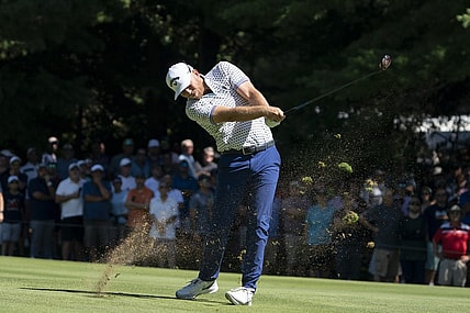 Sep 3, 2022; Boston, Massachusetts, USA; Talor Gooch playing his second shot on the fairway on hole 1 during the second round of the LIV Golf tournament at The International. Mandatory Credit: Richard Cashin-USA TODAY Sports