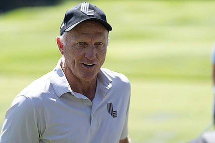 Sep 3, 2022; Boston, Massachusetts, USA; Greg Norman CEO of LIV Golf before the second round of the LIV Golf tournament at The International. Mandatory Credit: Richard Cashin-USA TODAY Sports
