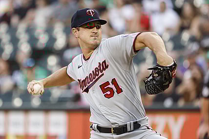 Sep 3, 2022; Chicago, Illinois, USA; Minnesota Twins starting pitcher Tyler Mahle (51) delivers against the Chicago White Sox during the first inning at Guaranteed Rate Field. Mandatory Credit: Kamil Krzaczynski-USA TODAY Sports