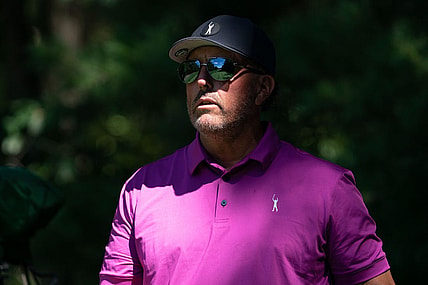 Sep 1, 2022; Boston, Massachusetts, USA; Phil Mickelson during the Pro-Am round of the LIV Golf tournament at The International. Mandatory Credit: Richard Cashin-USA TODAY Sports