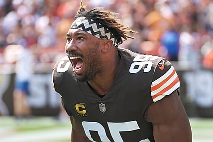 Sep 18, 2022; Cleveland, Ohio, USA; Cleveland Browns defensive end Myles Garrett (95) enters the field before the game between the Browns and the New York Jets at FirstEnergy Stadium. Mandatory Credit: Ken Blaze-USA TODAY Sports