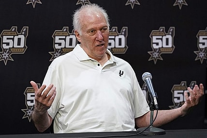 Sep 26, 2022; San Antonio, TX, USA; San Antonio Spurs head coach Gregg Popovich talks to the media during Media Day. Mandatory Credit: Scott Wachter-USA TODAY Sports