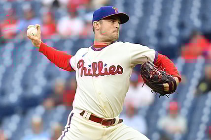 Sep 25, 2022; Philadelphia, Pennsylvania, USA; Philadelphia Phillies relief pitcher David Robertson (30) throws a pitch against the Atlanta Braves at Citizens Bank Park. Mandatory Credit: Eric Hartline-USA TODAY Sports