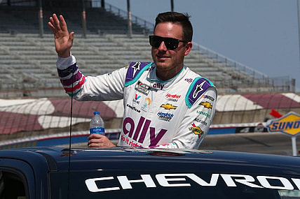 Sep 25, 2022; Fort Worth, Texas, USA;  NASCAR Cup Series driver Alex Bowman (48) before the AutoTrader EchoPark Automotive 500 at Texas Motor Speedway. Mandatory Credit: Michael C. Johnson-USA TODAY Sports
