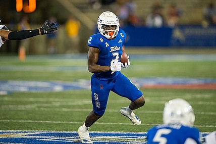 Oct 1, 2022; Tulsa, Oklahoma, USA; Tulsa Golden Hurricane wide receiver Keylon Stokes (2) runs after a catch during the first quarter against the Cincinnati Bearcats at Skelly Field at H.A. Chapman Stadium. Cincinnati won 31-21. Mandatory Credit: Brett Rojo-USA TODAY Sports