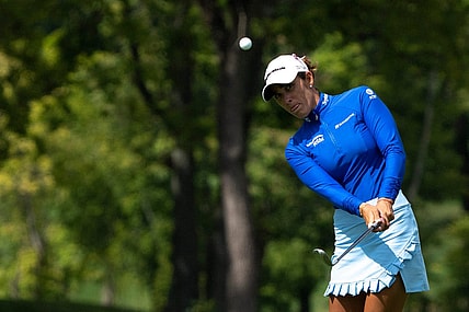Maria Fassi chips onto hole 18 of the Kendale Course during the final round of the Kroger Queen City Championship presented by P&G at the Kenwood Country Club in Madeira on Sunday, Sept. 11, 2022.

Lpga Queen City Championship 0685
