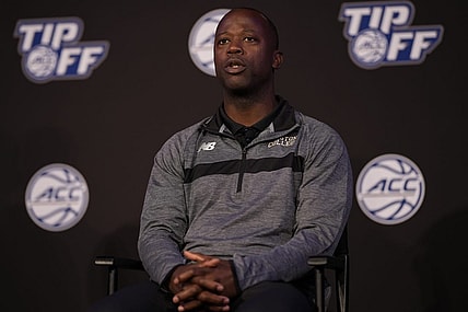 Oct 12, 2022; Charlotte, North Carolina, US; Boston College Coach Earl Grant during the ACC Tip Off media day in Charlotte, NC.  Mandatory Credit: Jim Dedmon-USA TODAY Sports