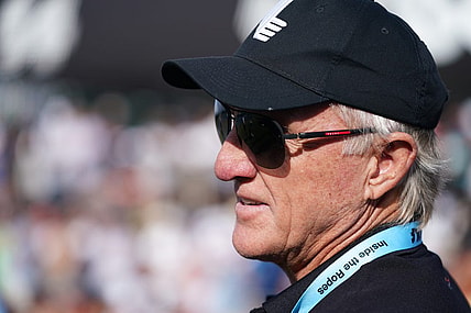 Oct 30, 2022; Miami, Florida, USA; Greg Norman the LIV Golf CEO watches during the final round of the season finale of the LIV Golf series at Trump National Doral. Mandatory Credit: Jasen Vinlove-USA TODAY Sports