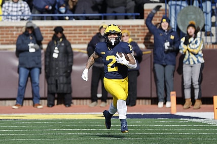 Nov 19, 2022; Ann Arbor, Michigan, USA;  Michigan Wolverines running back Blake Corum (2) rushes in the first half against the Illinois Fighting Illini at Michigan Stadium. Mandatory Credit: Rick Osentoski-USA TODAY Sports