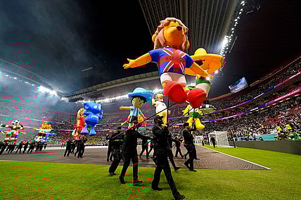 Nov 20, 2022; Al Khor, Qatar; Performers during an opening ceremony before a group stage match during the 2022 FIFA World Cup between Qatar and Ecuador at Al Bayt Stadium. Mandatory Credit: Danielle Parhizkaran-USA TODAY Sports