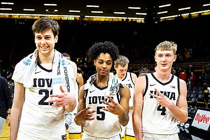 Iowa players, from left, Patrick McCaffery, Dasonte Bowen and Josh Dix pose for a photo after a NCAA men's basketball game against Omaha, Monday, Nov. 21, 2022, at Carver-Hawkeye Arena in Iowa City, Iowa.

221121 Omaha Iowa Mbb 053 Jpg